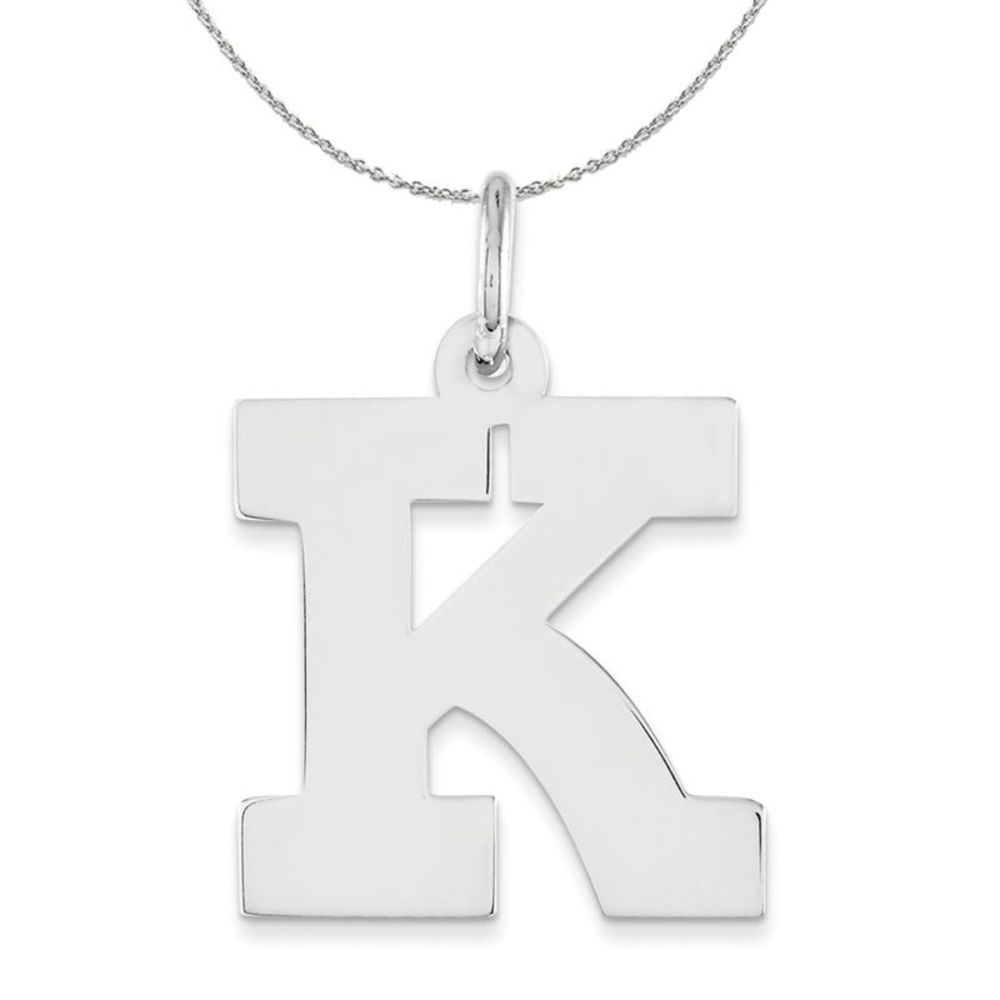 Silver Amanda Collection Medium Block Style Initial K Necklace - 18 In
